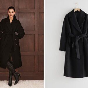 &Other Stories NWT Black Wool Belted Coat Sz Large